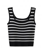 Striped Knit Crop Tank Top in Black