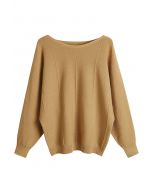 Cozy Boat Neck Batwing Sleeve Sweater in Tan