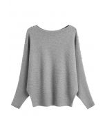 Pearly Batwing Sleeve Knit Sweater in Grey