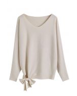 Batwing Sleeve Bowknot Oversize Sweater in Ivory