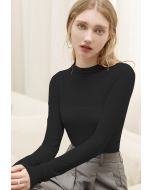 Ruched Detail Sheer Mesh Fitted Top in Black