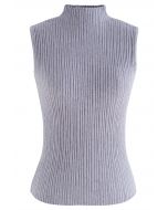 Mock Neck Sleeveless Textured Knit Top in Smoke