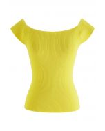 Boat Neck Rib Knit Crop Top in Yellow