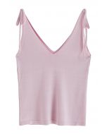 Tie-Shoulder V-Neck Tank Top in Pink