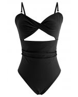 Twisted Front Cutout Swimsuit in Black