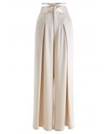 Glossy Crisscross Waist Wide Leg Pants in Champagne