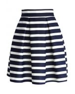 Adorable Stripe Pleated A-Line Midi Skirt