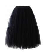 Amore Tulle Midi Skirt in Black