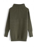 Cozy Ribbed Turtleneck Sweater in Army Green